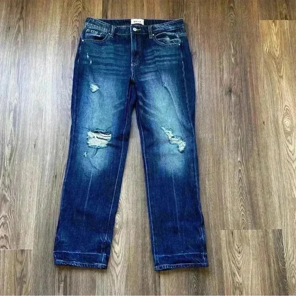 Tricot Womens Denim High Rise Straight Blue Jeans Distressed SZ 7/32 Stretch - Picture 1 of 9